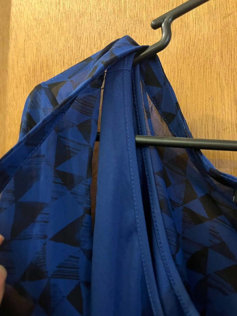 Size 3(3X) - Torrid - Blue and Black Roll Sleeve Dress w/Liner - Picture 3 of 7